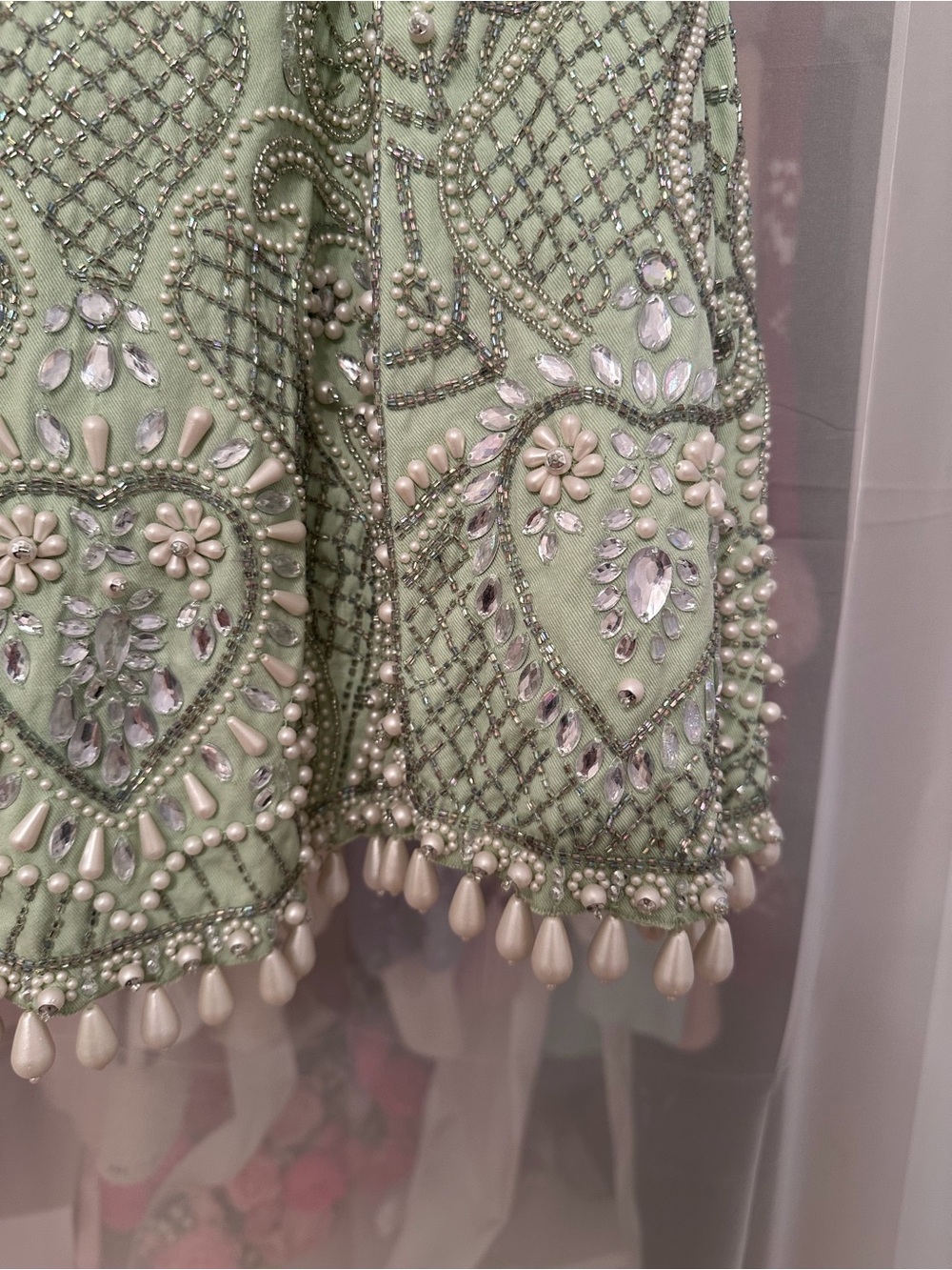 Asos Luxe Embellished Sweetheart Caged Mini Dress in Sage - Picture 6 of 12